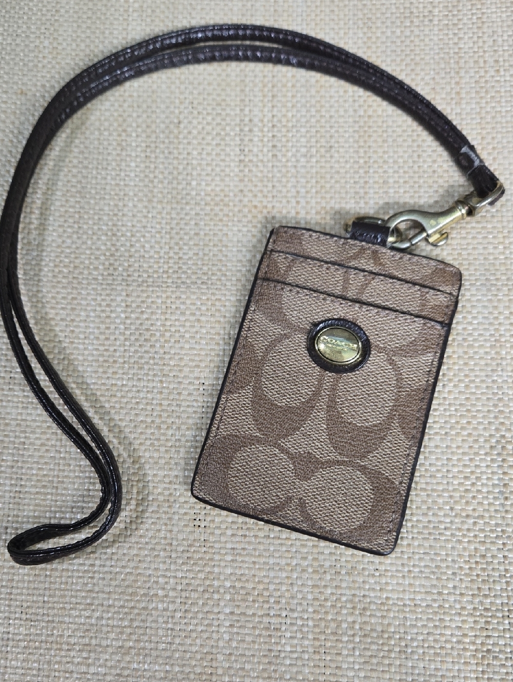 Coach Brown Signature Lanyard Card Holder